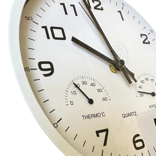 Годинник настінний Timelike&trade; (25 см) з термометром та гігрометром M-02-B білий