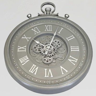 Часы бесшумные (74,5х60 см) настенные с открытым механизмом шестеренками колесиками скелетон ретро винтаж под старину OV-0126, Серебристый, 75